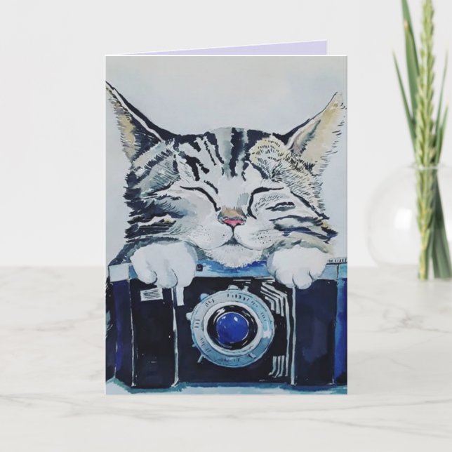 TABBY KATT VATTENKOLOR ART BIRTHDAY Greeting Card Kort (Framsida)