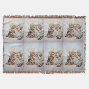 Tabby katt Watercolor Cats Art Pet Thrid Matta Filt