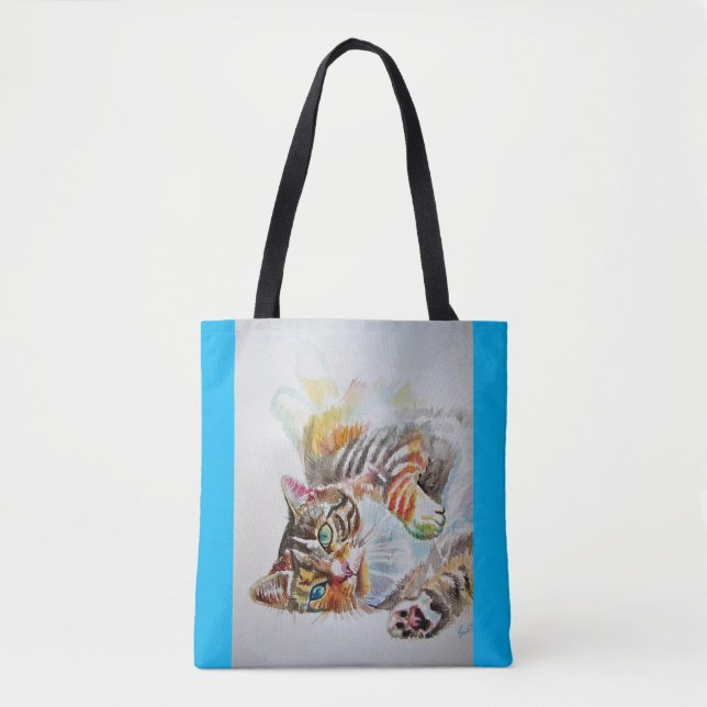 Tabby katt Watercolor Ginger Cats älskare Tote Bag Tygkasse (Framsida)