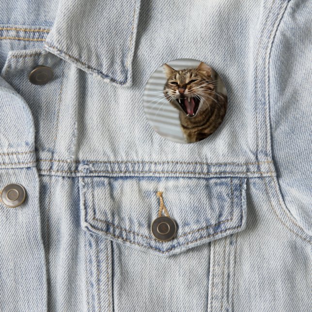 Tabby katt Yawning Artistic Porträtt Knapp (In Situ)