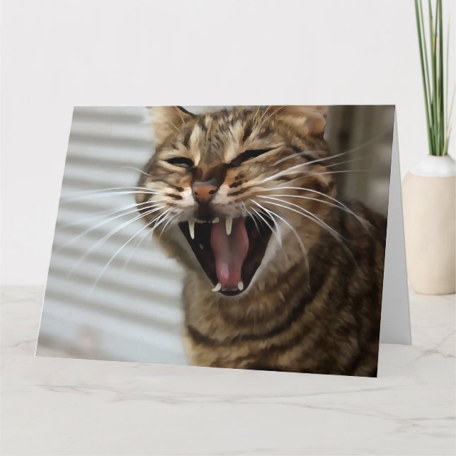 Tabby katt Yawning Artistic Porträtt Tack Kort (Framsida)