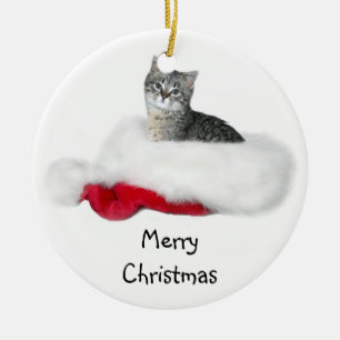 Tabby kattjul julgransprydnad keramik