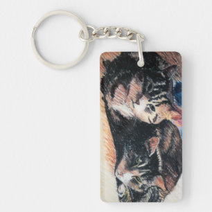 Tabby kattrektangel Keychain, anpassade