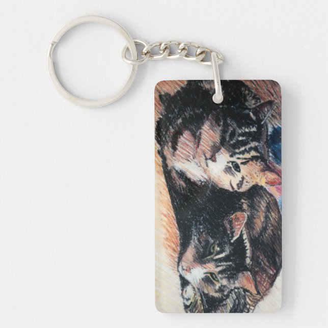 Tabby kattrektangel Keychain, anpassade (Framsidan)
