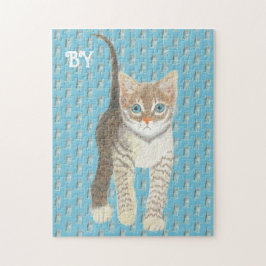 Tabby Kattunge 11 x 14 Blå Pussel