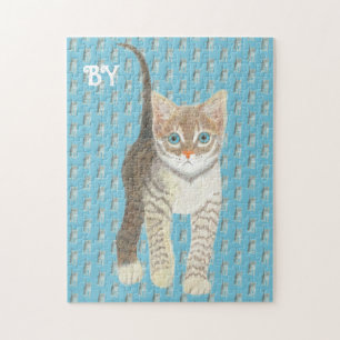 Tabby Kattunge 11 x 14 Blå Pussel