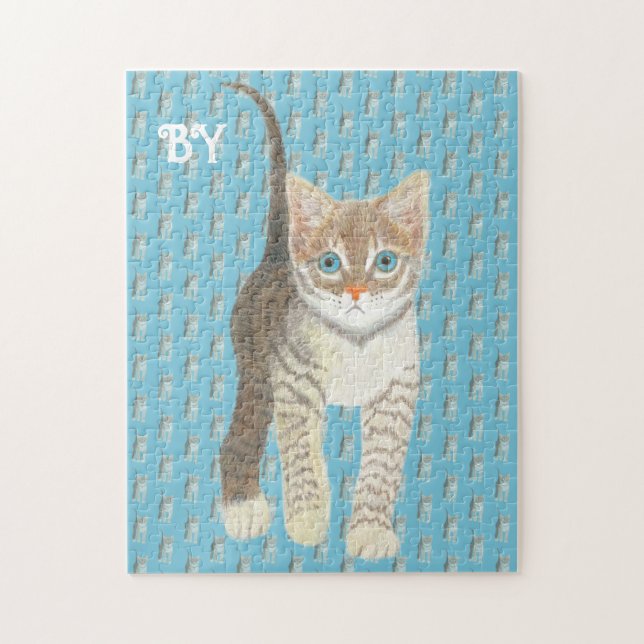 Tabby Kattunge 11 x 14 Blå Pussel (Vertikal)