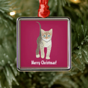 Tabby Kattunge Julgransprydnad Metall