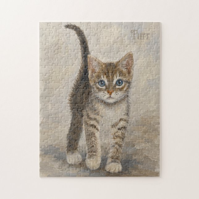 Tabby Kattunge Med Bakgrund Pussel (Vertikal)