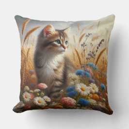 Tabby Kitten Cat Lover Blommigt 20 x 20 bomull Kudde