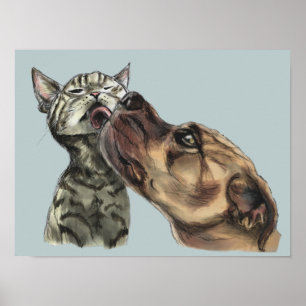Tabby Kitten fick en Pit Bull Kiss Poster