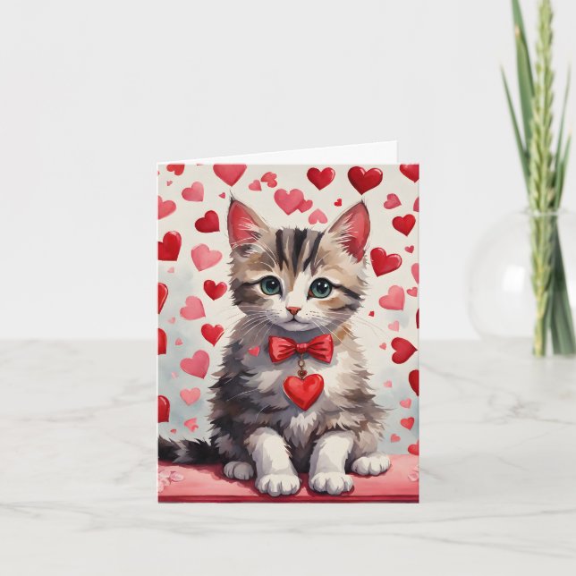 Tabby Kitten & Hearts Meow-Velous Valentine Card Helgkort (Framsida)