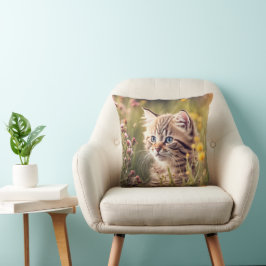 Tabby Kitten in Wildblommor Kudde