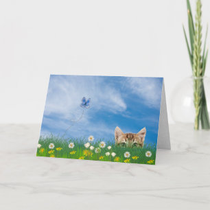 Tabby kitten på gräsfödelsedag humor kort