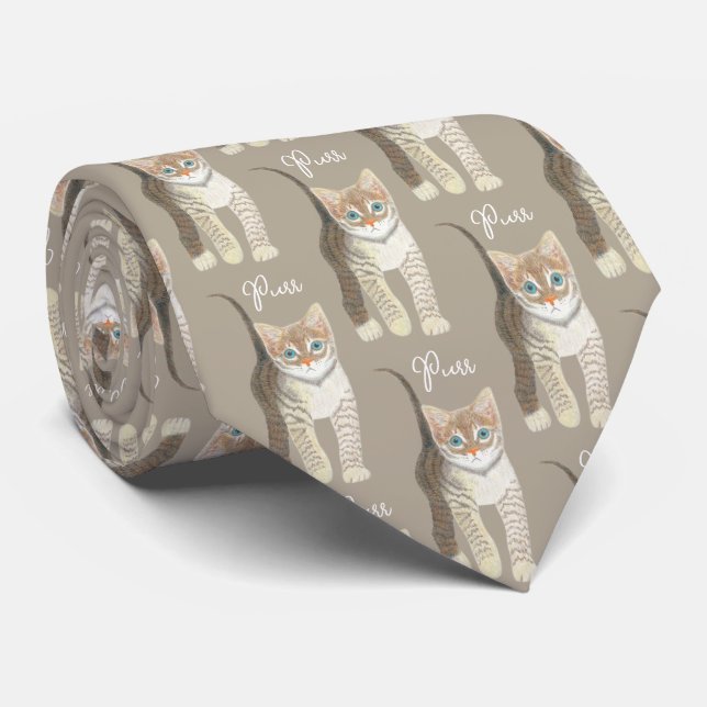 Tabby Kitten With Text Lightest Brown Necktie Slips (Rullad)