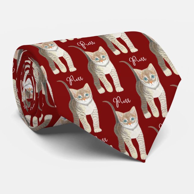 Tabby Kitten With Text Maroon Necktie Slips (Rullad)