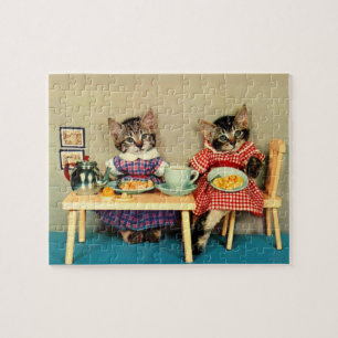 tabby kittens frukost pussel