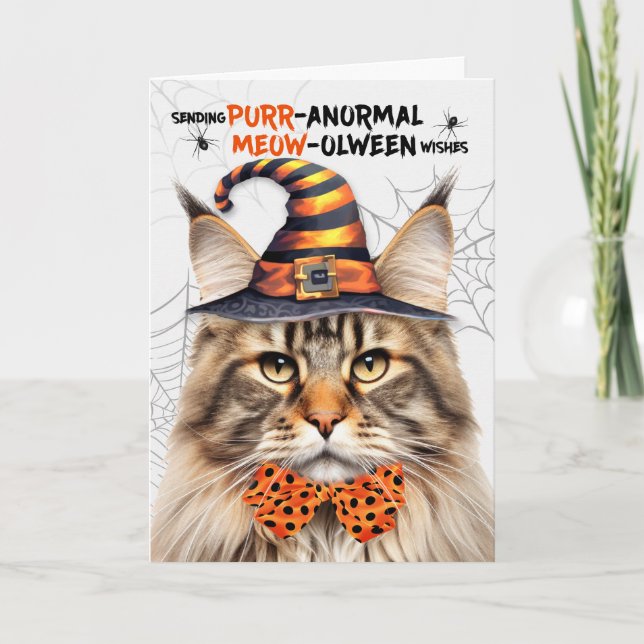 Tabby Maine Coon Cat PURRanormal MEOWolween Helgkort (Framsida)