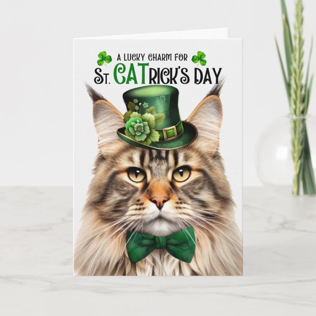 Tabby Maine Coon St CATricks dag Lucky Charm Helgkort (Framsida)