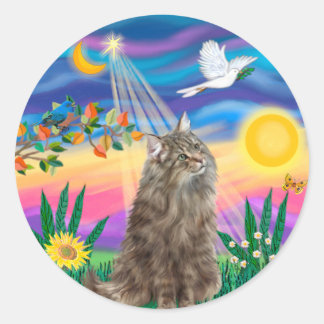Tabby Norsk Skogkatt - Skymning Runt Klistermärke
