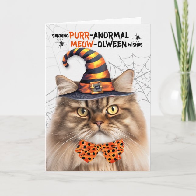 Tabby Persian Cat PURRanormal MEOWolween Helgkort (Framsida)