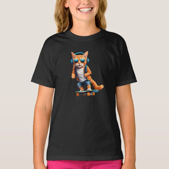 Tabby Skateboarder T Shirt (Framsida)