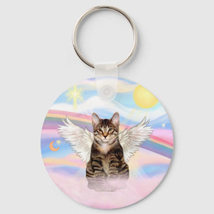 Tabby Tiger Cat Angel i moln Nyckelring