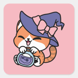Tabby Witch Brew – Cute Halloween Cat Design Fyrkantigt Klistermärke