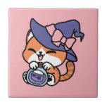 Tabby Witch Brew – Cute Halloween Cat Design Kakelplatta<br><div class="desc">Celebrate Halloween cuteness with this “Tabby Witch Brew” design featuring an adorable tabby cat wearing a purple witch hat with a pink bow, joyfully holding a bubbling magic potion. Perfect for cat lovers, witchy vibes, spooky season fans, or anyone who loves playful Halloween art. This kawaii design is great for...</div>