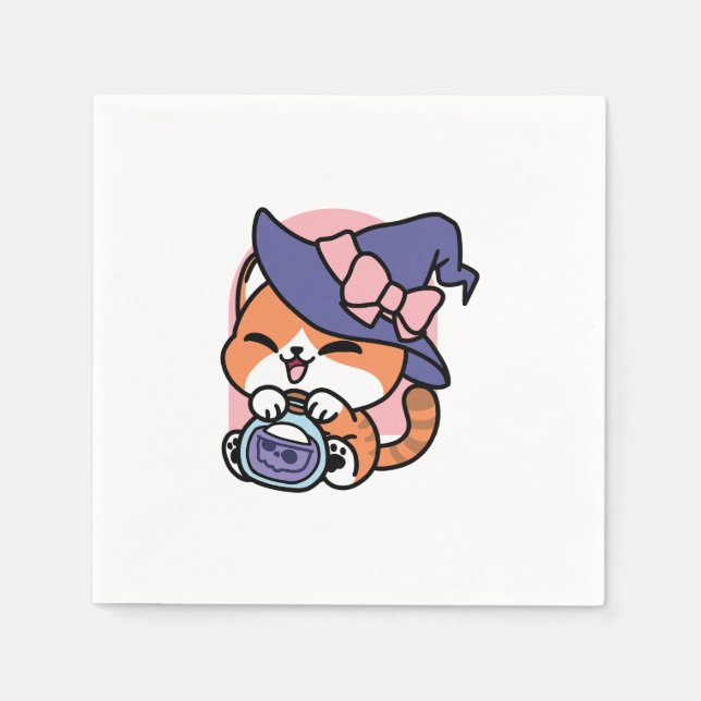 Tabby Witch Brew – Cute Halloween Cat Design Pappersservett (Framsidan)