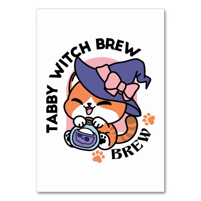 Tabby Witch Brew - Cute Halloween-kattdesign Bordsnummer (Framsidan)