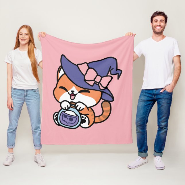 Tabby Witch Brew – Sött Halloween Kattdesign Fleecefilt (På plats)