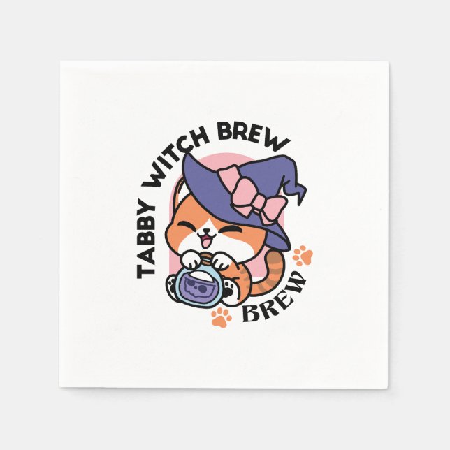 Tabby Witch Brew – Sött Halloween Kattdesign Pappersservett (Framsidan)