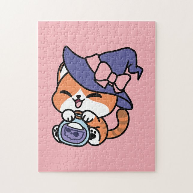 Tabby Witch Brew – Sött Halloween-kattdesign Pussel (Vertikal)