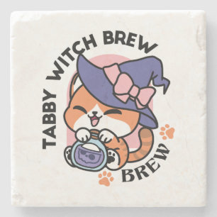 Tabby Witch Brew – Sött Halloween Kattdesign Stenunderlägg