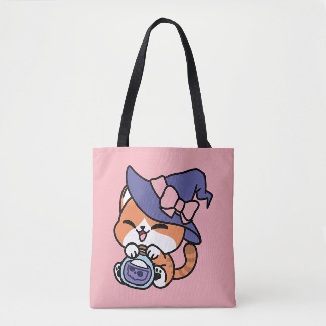 Tabby Witch Brew – Sött Halloween Kattdesign Tygkasse (Framsida)