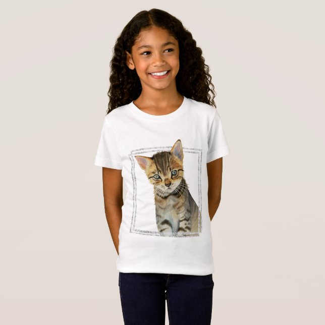 Tabbykattungemålning med Fauxmarmorramen T-shirt (Hel framsida)