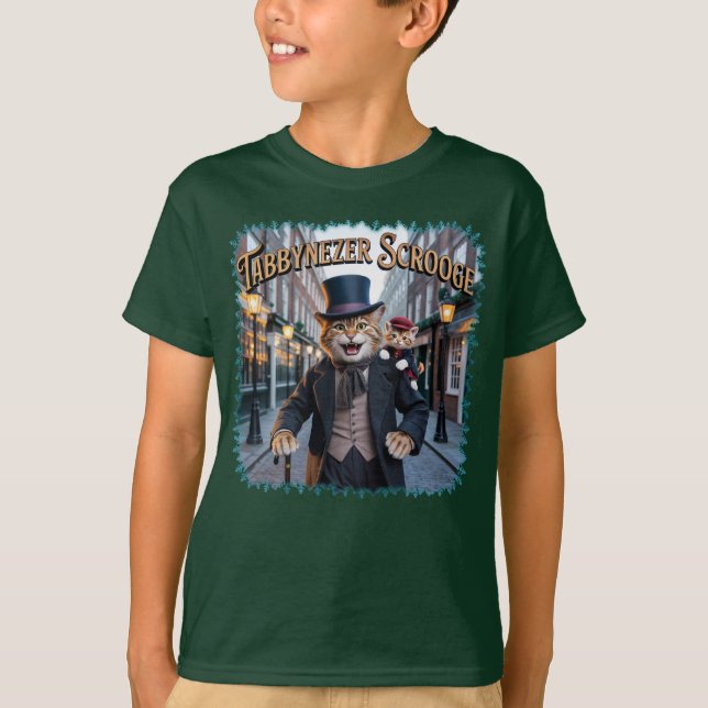 Tabbynezer Scrooge Illustration – Tabby Scrooge T Shirt (Framsida)