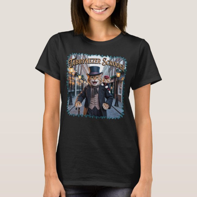Tabbynezer Scrooge Illustration – Tabby Scrooge T Shirt (Framsida)