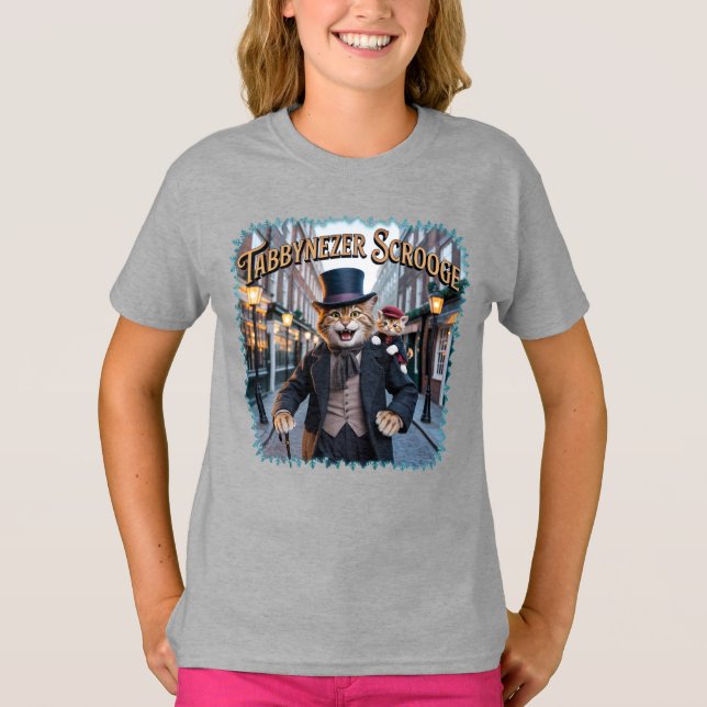 Tabbynezer Scrooge Illustration – Tabby Scrooge T Shirt (Framsida)
