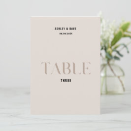 Tabell 3 Fet Beige Bröllops Bordnummer Inbjudningar