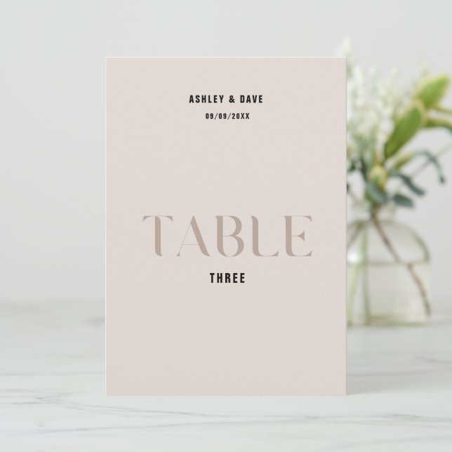 Tabell 3 Fet Beige Bröllops Bordnummer Inbjudningar (Stående Fram)