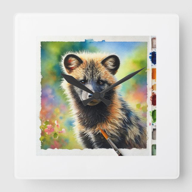 Tabernero Bush Dog 020924AREF129 - Watercolor Fyrkantig Klocka (Framsida)