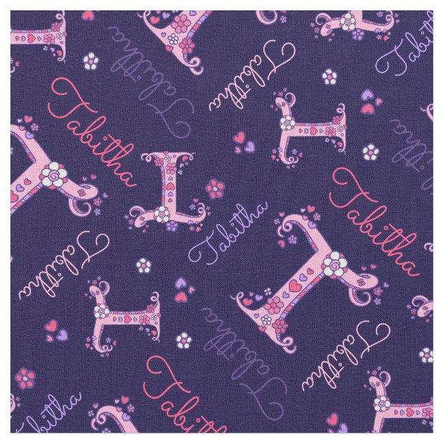 Tabitha brev T i form av engramhjärtblommor Tyg (Närbild)