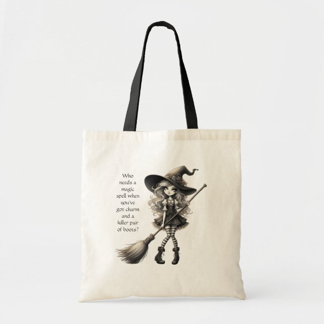 Tabitha och hennes Boots - Witch Candy Bag Tote Tygkasse (Framsidan)
