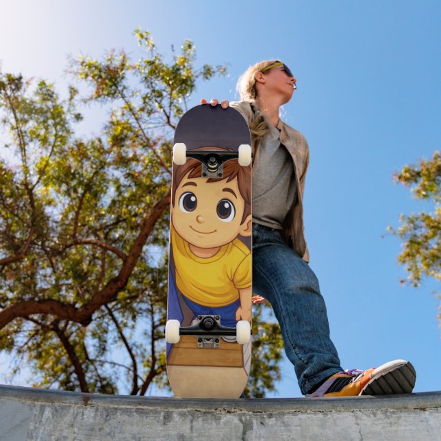 Tabla de Skate Dibujo Animado de Niño Sonriente Mini Skateboard Bräda 18,5 Cm (Utomhus 1)