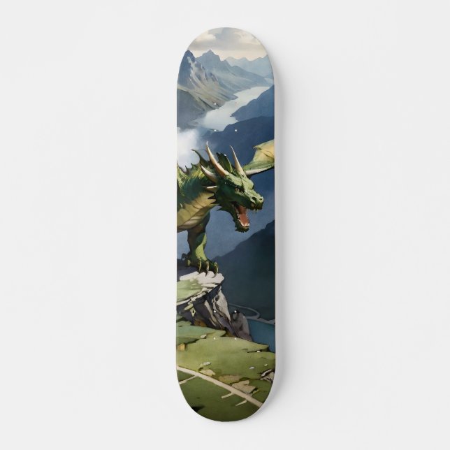 Tabla de Skate Dragón Verde en un Acantilado Mini Skateboard Bräda 18,5 Cm (Framsida)