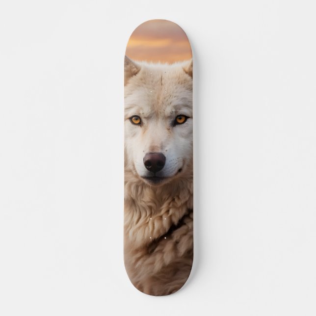 Tabla de Skate Lobo Blanco en el Atardecer Mini Skateboard Bräda 18,5 Cm (Framsida)