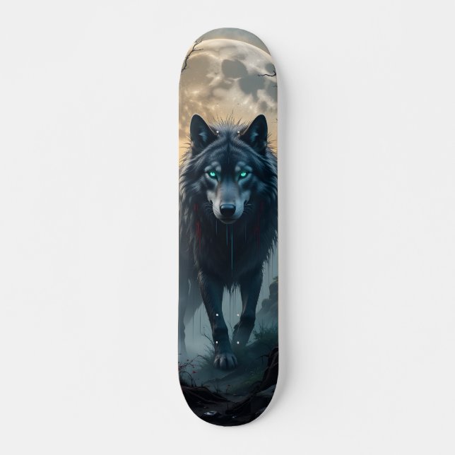 Tabla de Skate Lobo Feroz con luna llena Mini Skateboard Bräda 18,5 Cm (Framsida)