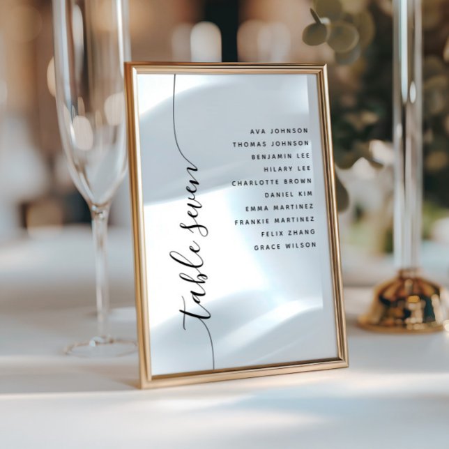 Table 7 Vertical Script Wedding Seating Chart Card Inbjudningar (Skapare uppladdad)